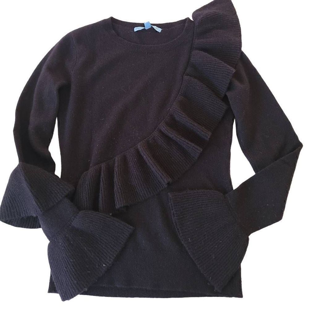 Antonio Melani Womens Knitted Sweater Ruffle Details Bell Sleeve Black Size XS